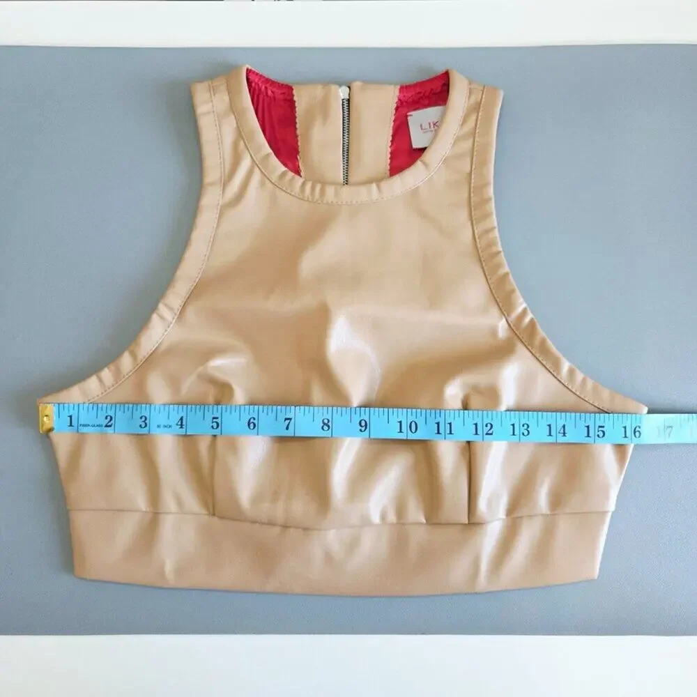 LIKA Faux Leather Crop Top -Beige-Small-Streetwear-Luxury Grunge Glamour - Picture 5 of 10